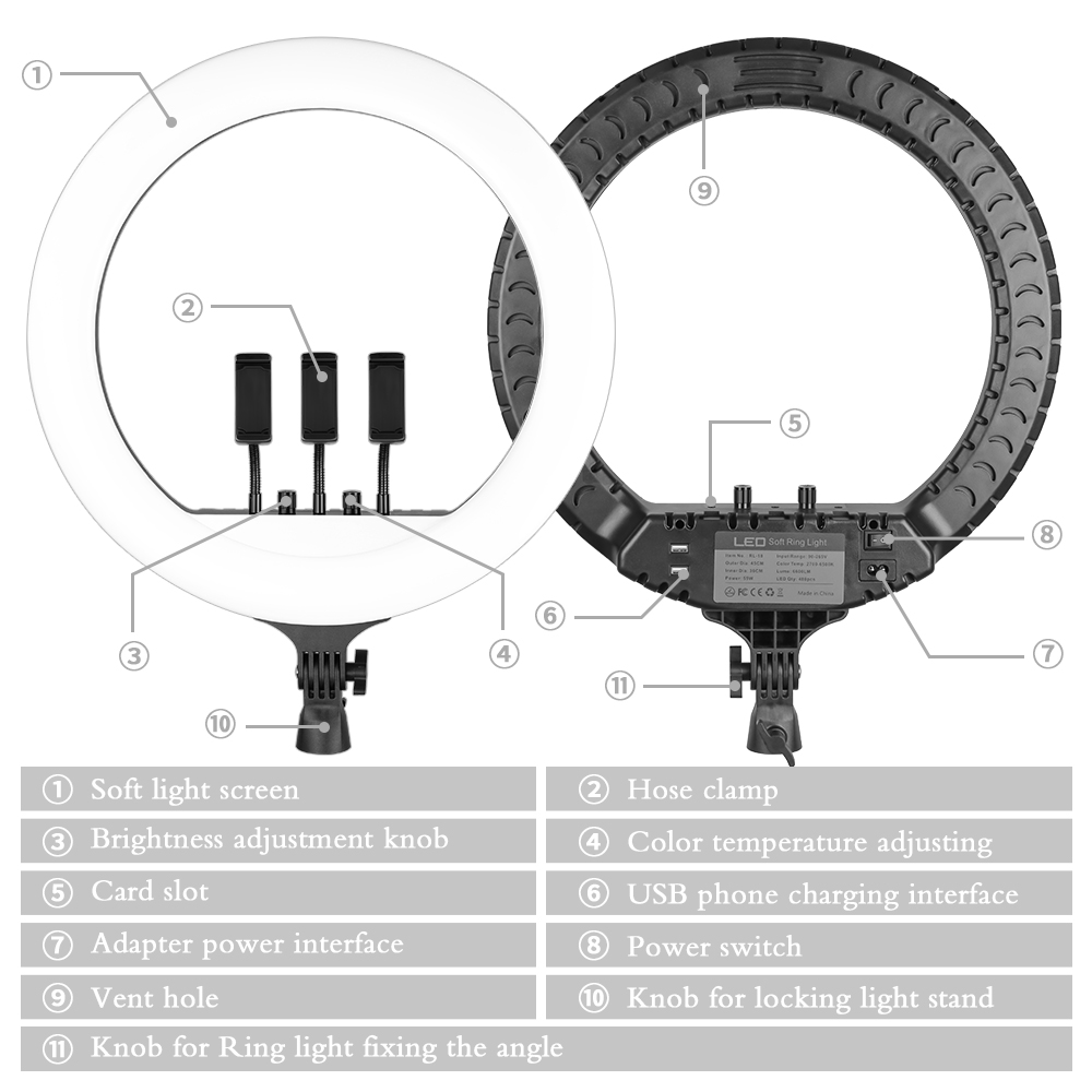 SH 18 Inch Knob Ring Light LED - Photography Lighting Circle review and price